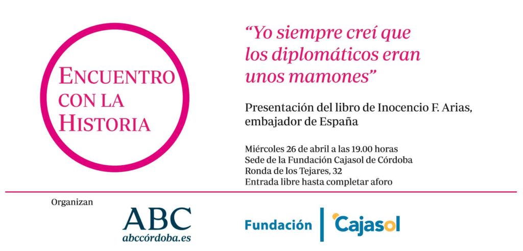 Invitación para el libro de memorias de Inocencio Arias en la Fundación Cajasol (Córdoba)
