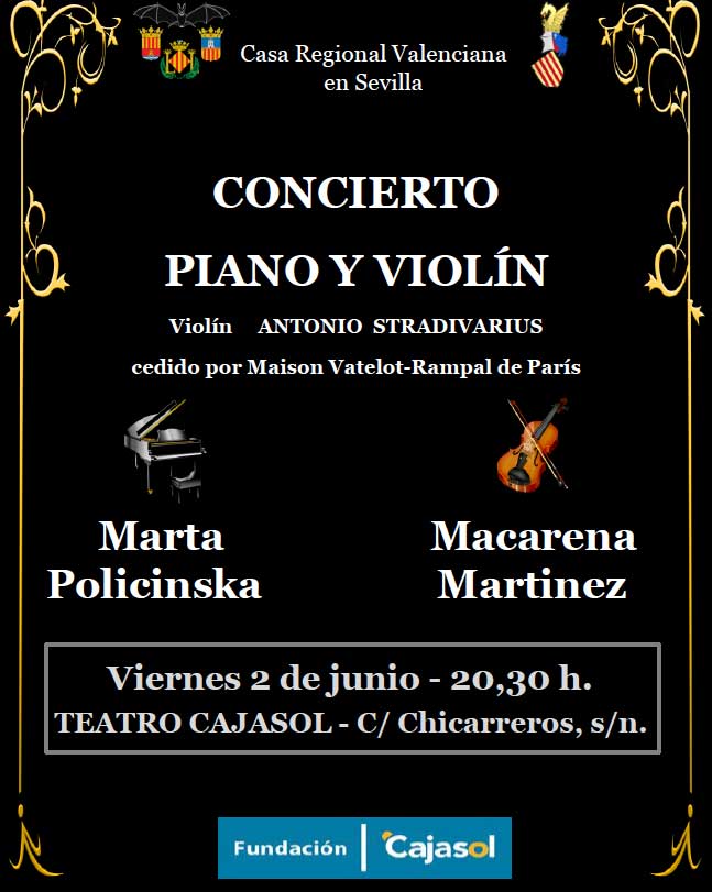 Cartel del concierto de piano y violín de Marta Policinska y Macarena Martínez en la Fundación Cajasol