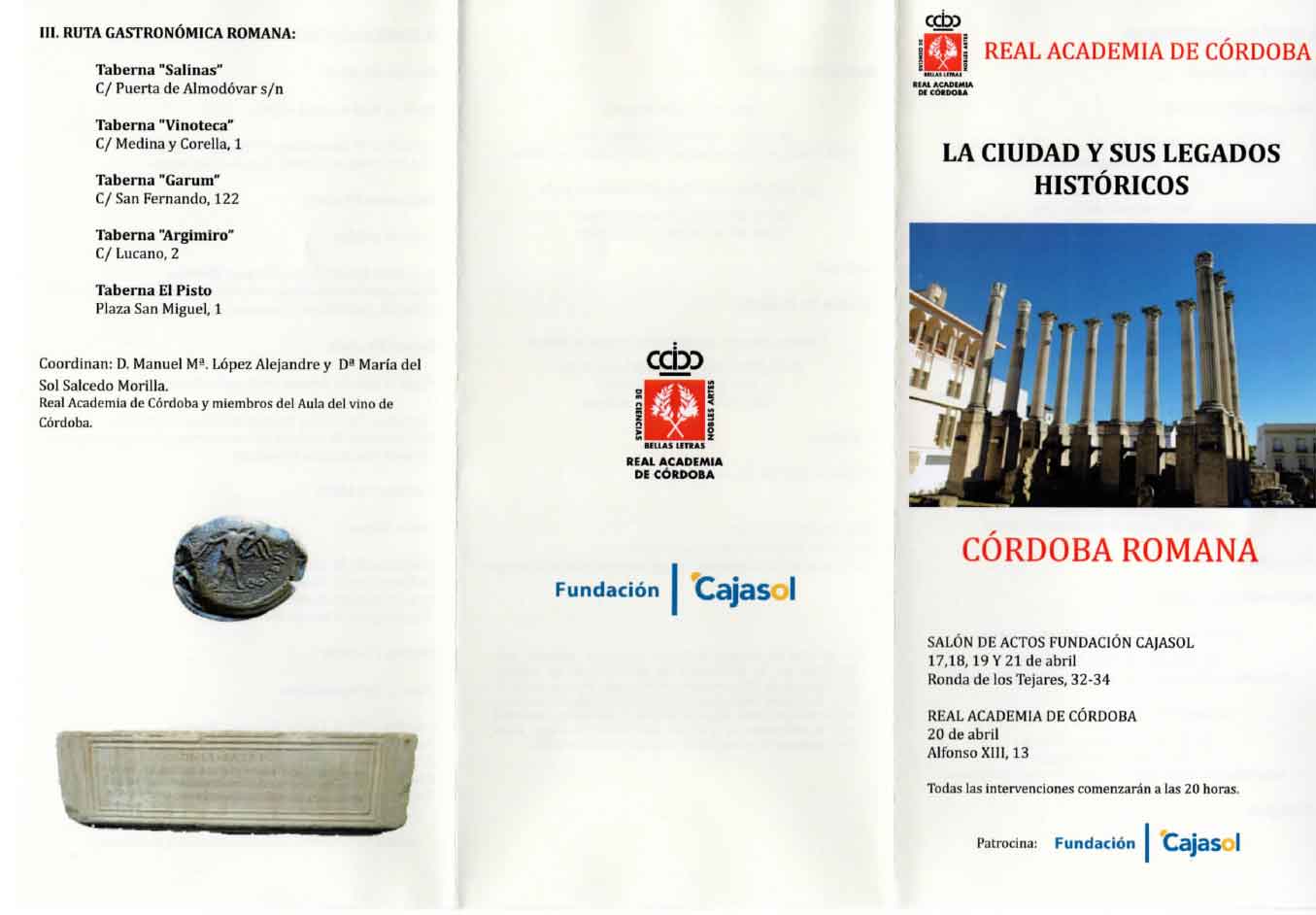 Programa del ciclo de conferencias 'Córdoba Romana' en la Fundación Cajasol