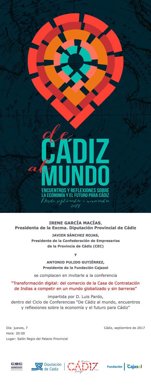 Cartel de la conferencia de Luis Pardo dentro del ciclo 'De Cádiz al Mundo'