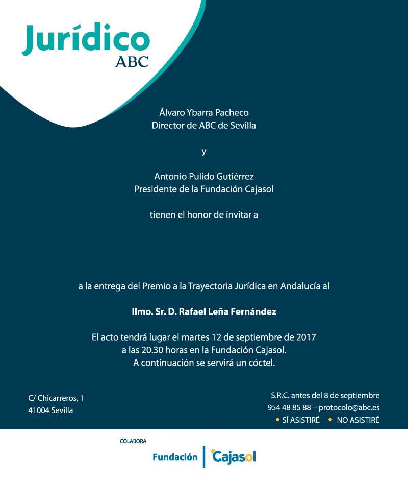 Cartel del acto de entrega del premio juridico ABC 2017 en la Fundación Cajasol