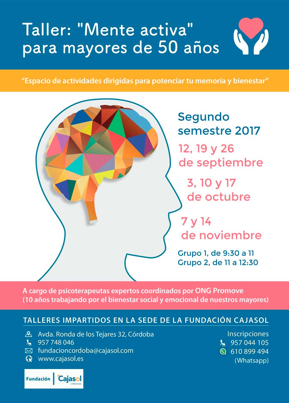 Cartel del taller 'Mente Activa' para mayores de 50 años en Córdoba