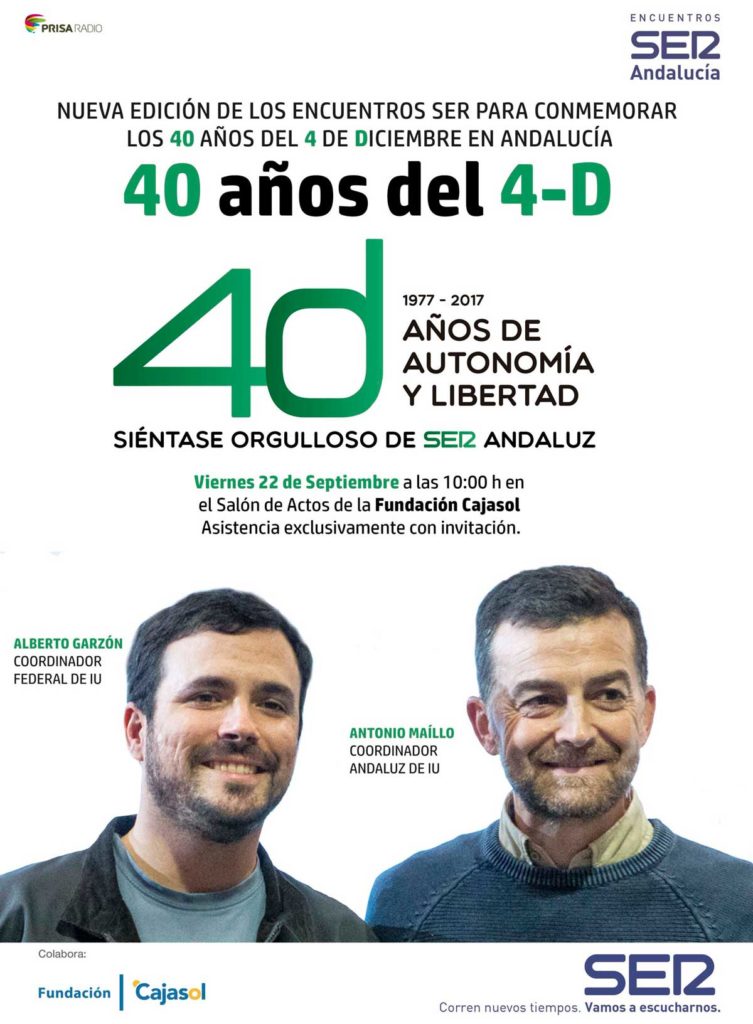 Cartel del encuentro '40 años del 4-D' de la Cadena SER con líderes de IU