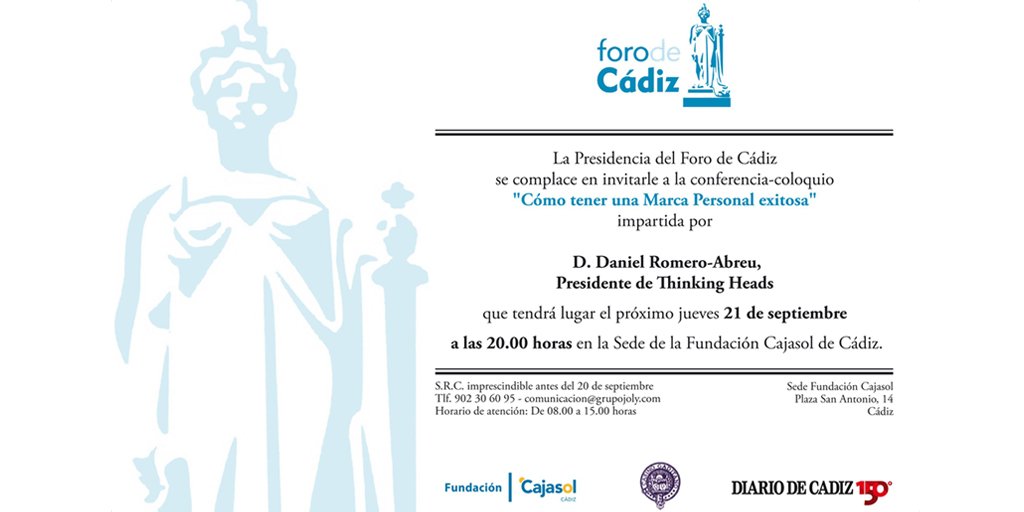 Invitación al Foro de Cádiz con Daniel Romero Abreu en la Fundación Cajasol