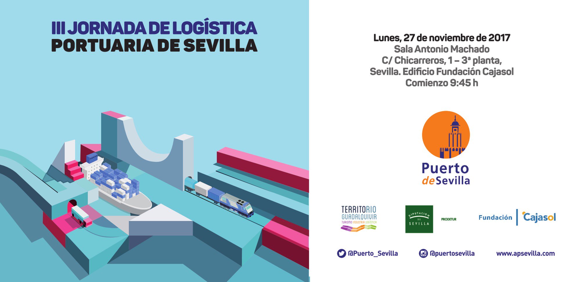 Cartel de la III Jornada logística portuaria de Sevilla en la Fundación Cajasol