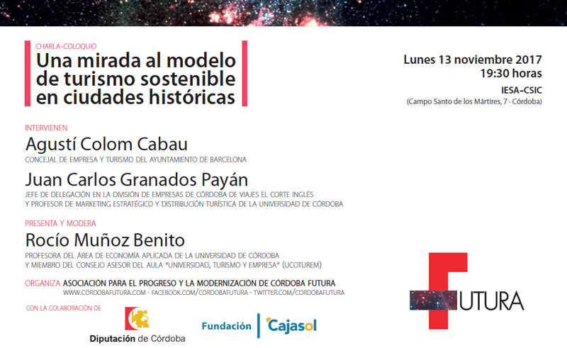 Invitación charla-coloquio de Córdoba Futuro sobre el turismo sostenible