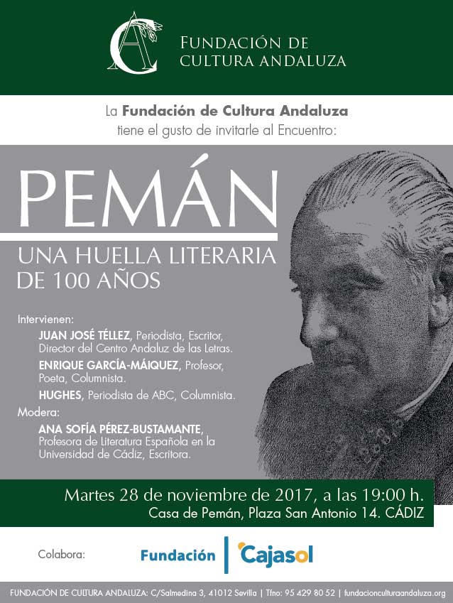 Cartel del encuentro 'Pemán, una huella de 100 años' en la Fundación Cajasol (Cádiz)