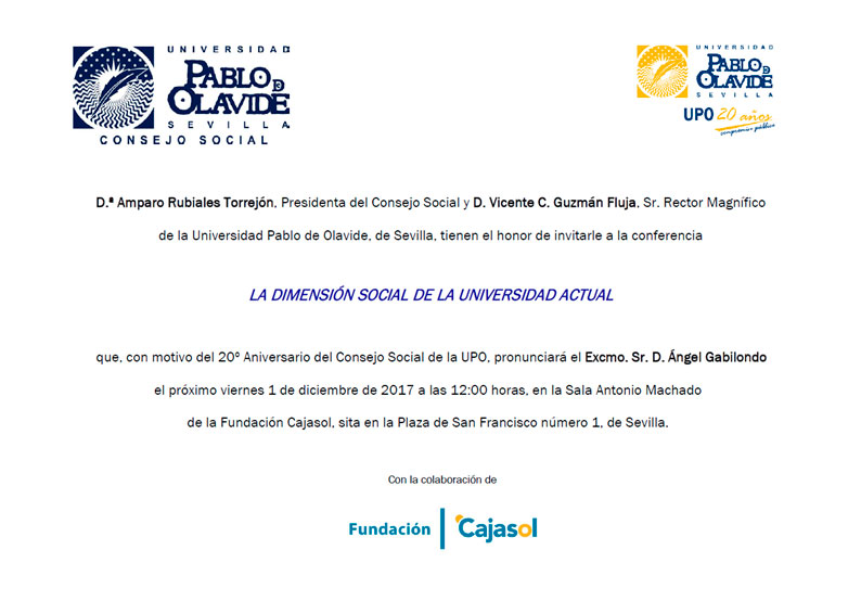 Invitación a la conferencia de Ángel Gabilondo en la Fundación Cajasol