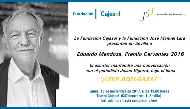 Invitación para la conferencia de Eduardo Mendoza en la Fundación Cajasol
