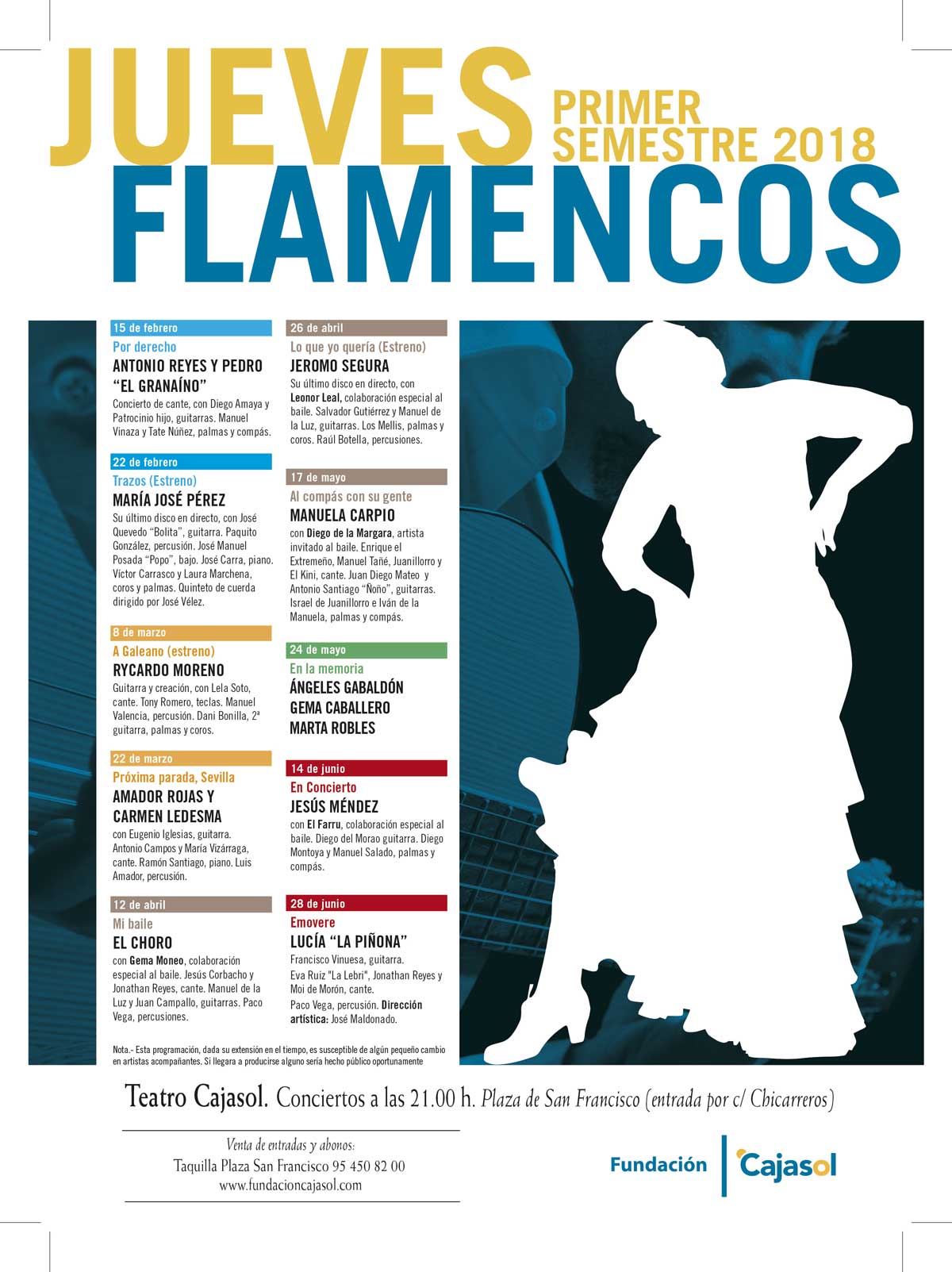 Cartel del ciclo de primavera 2018 en los Jueves Flamencos de la Fundación Cajasol en Sevilla