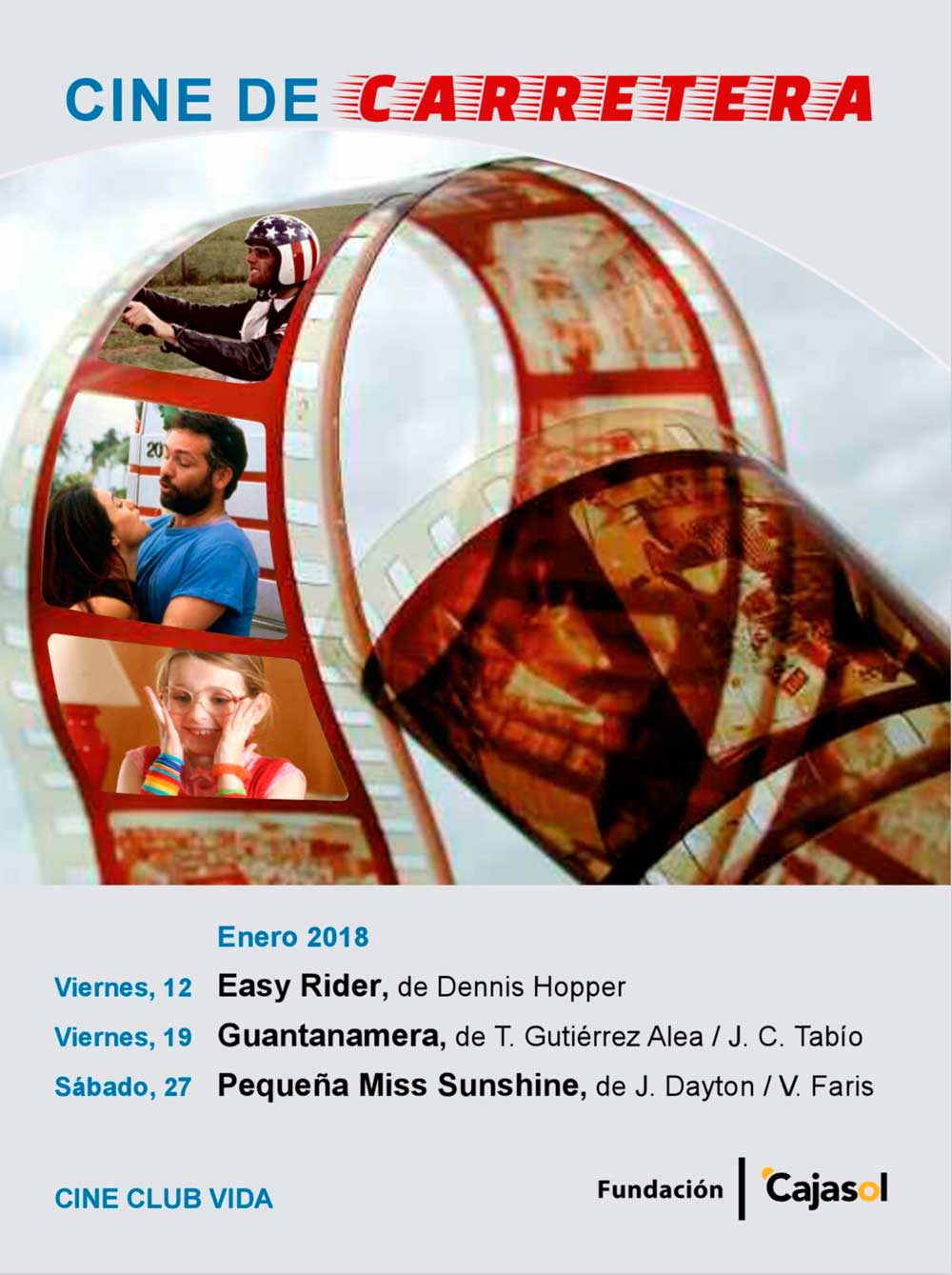 Cartel del ciclo 'Cine de Carretera' en la Fundación Cajasol durante enero de 2018