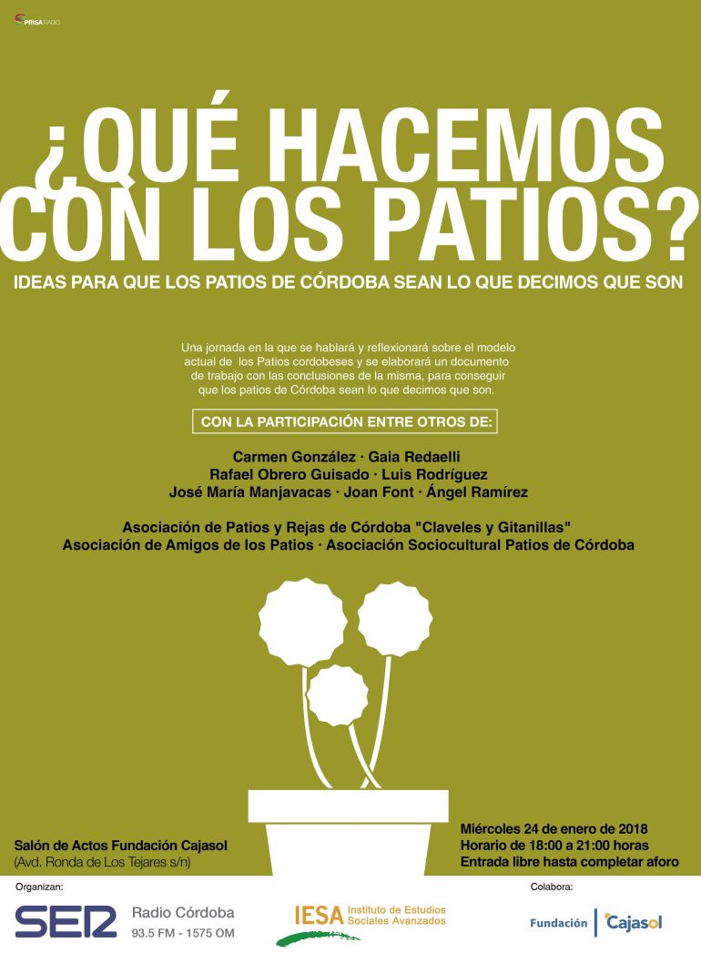 Cartel de la jornada sobre los patios cordobeses en la Fundación Cajasol