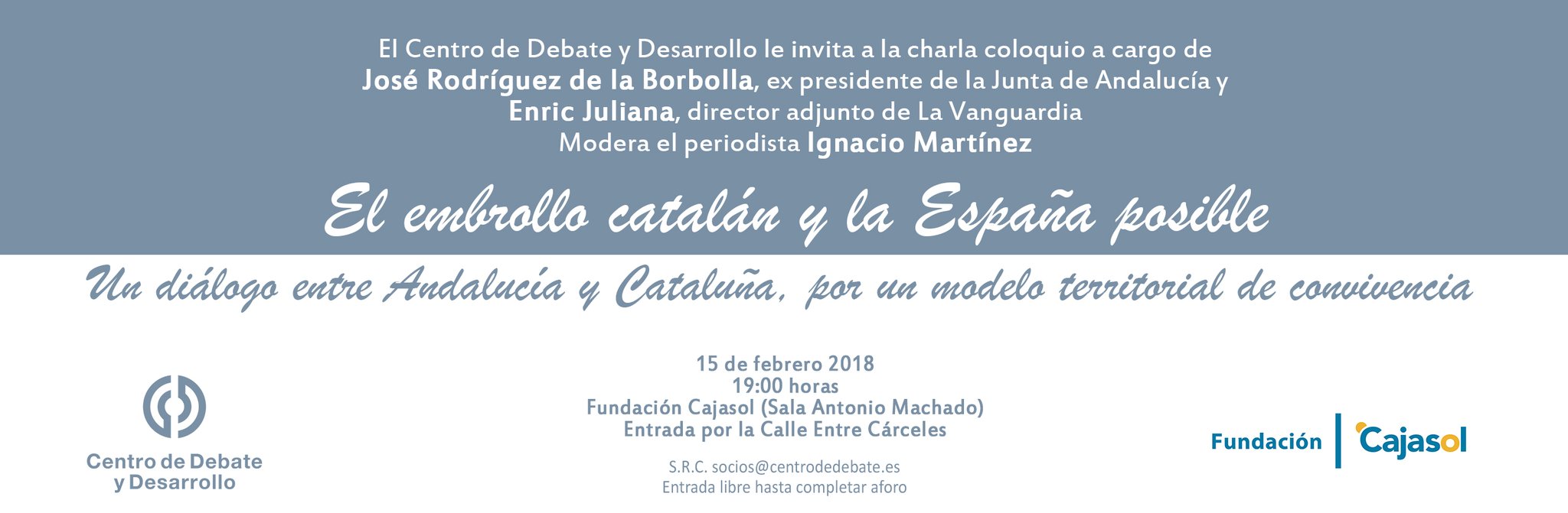 Anuncio de la charla dentro del Centro de Debate y Desarrollo dedicada a la relación entre Cataluña y España