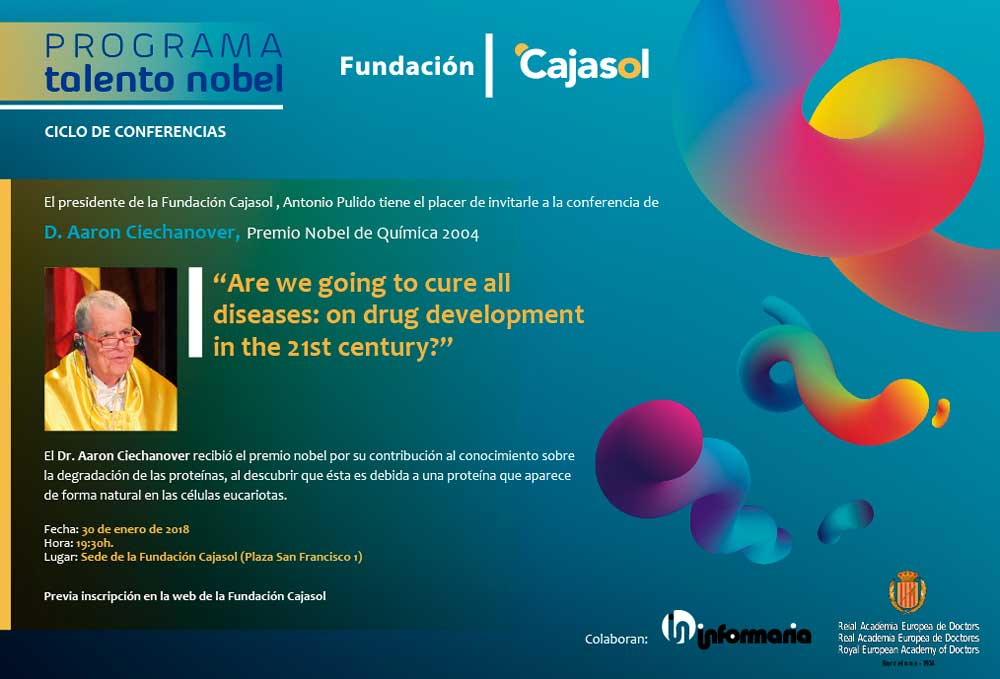 Invitación para la conferencia de Aaron Ciechanover en la Fundación Cajasol
