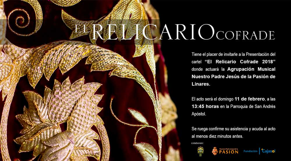 Invitación para asistir a la presentación del cartel de 'El Relicario Cofrade 2018' en Córdoba