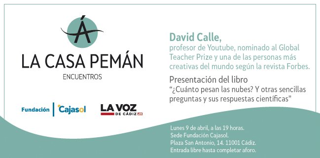 Invitación a los Encuentros de la Casa Pemán con David Valle en Cádiz