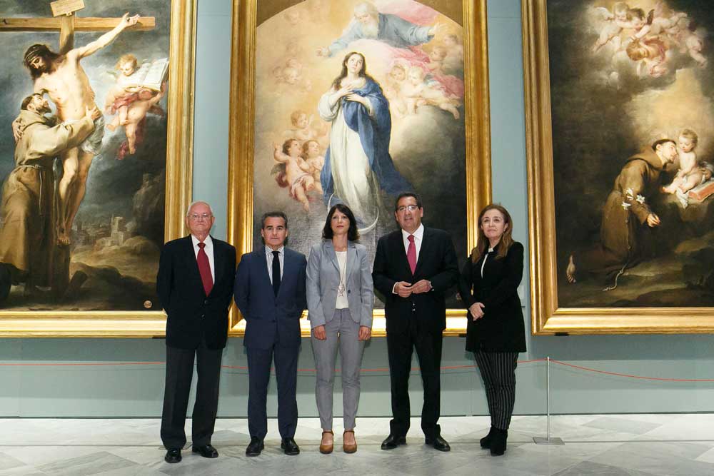 Rafael Herrador, director Territorial de Andalucía Occidental de CaixaBank, Marta Alonso, viceconsejera de Cultura de la Junta de Andalucía, Antonio Pulido, presidente de la Fundación Cajasol, y Mª del Valme Muñoz, directora del Museo de Bellas Artes de Sevilla