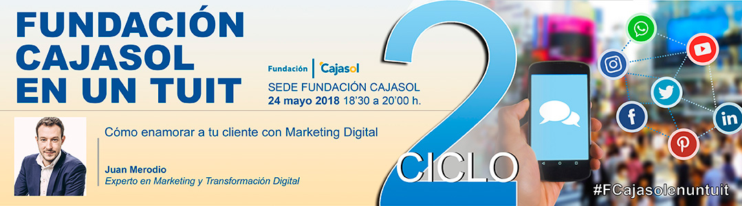 Banner del ciclo Fundación Cajasol en un Tuit con Juan Merodio