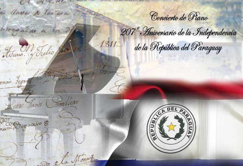 Cartel del concierto de Piano de Chiara D'Odorico con motivo del 207º Aniversario de la Independencia del Paraguay