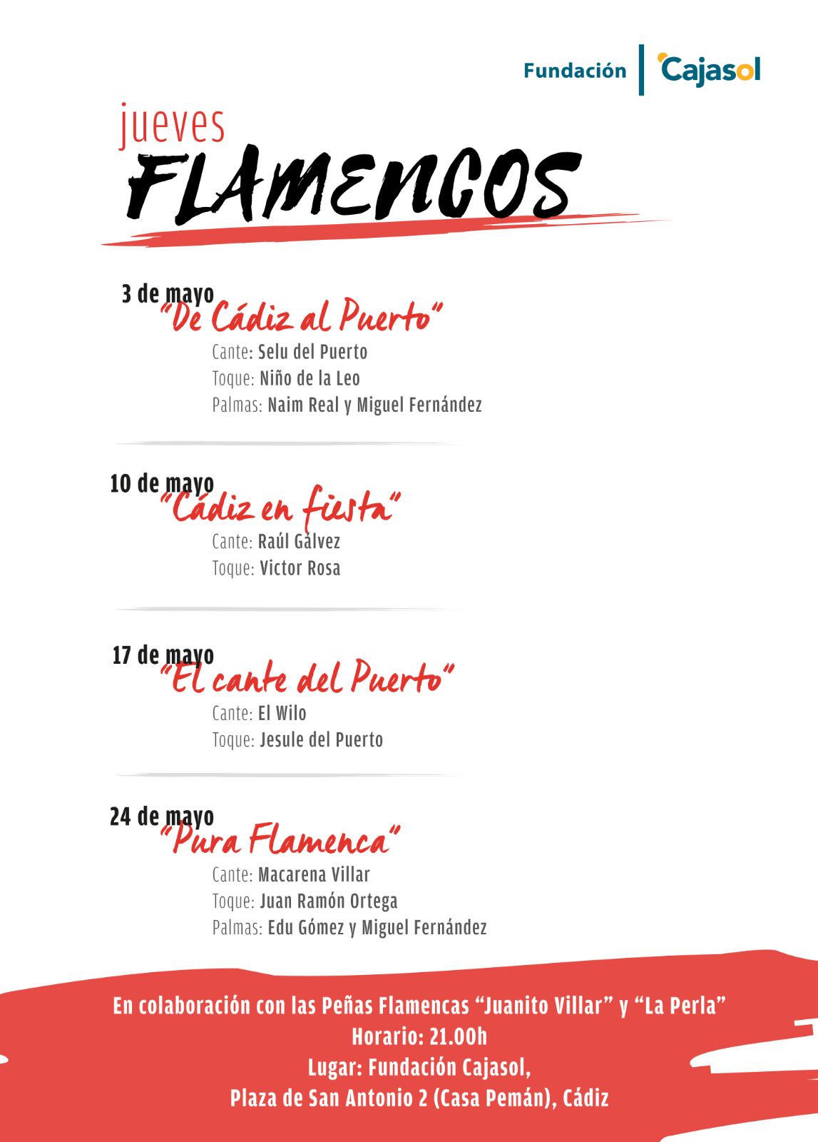 Cartel de los Jueves Flamencos de la Fundación Cajasol en Cádiz