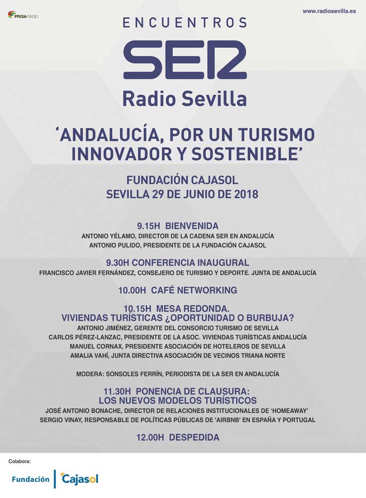 Cartel de los 'Encuentros de la SER' sobre las viviendas turísticas en Sevilla