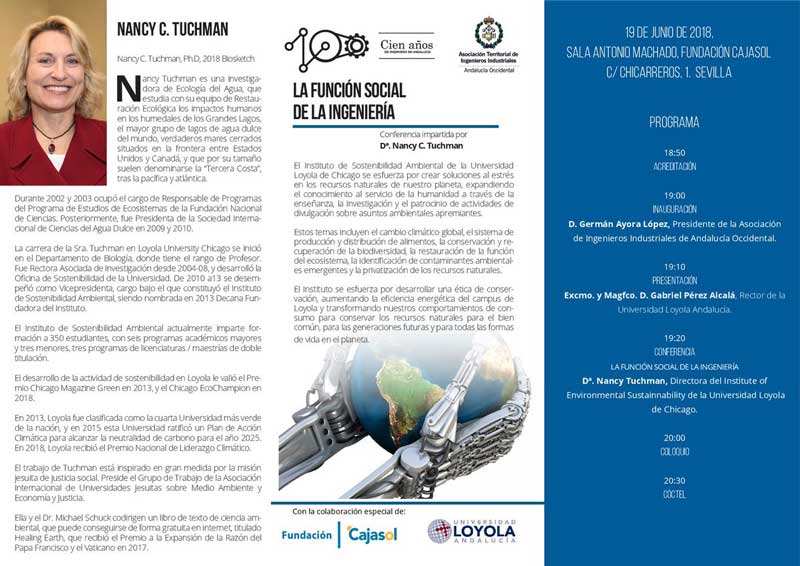 Programa previsto en la conferencia de Nancy Tuchman en la sede de la Fundación Cajasol en Sevilla