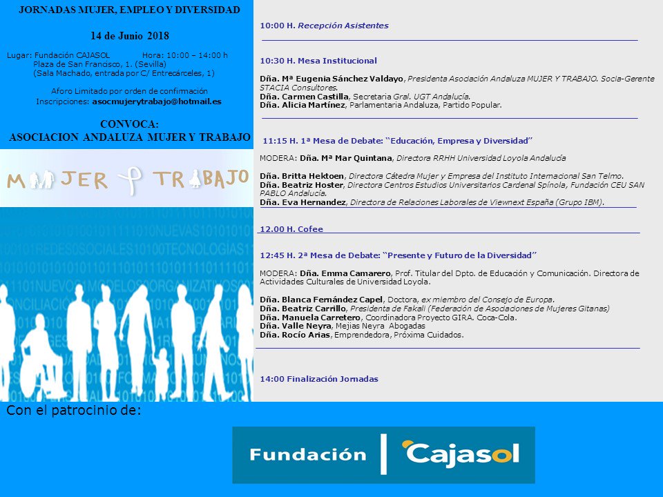 Programa de las jornadas 'Mujer, empleo, diversidad' en la sede de la Fundación Cajasol en Sevilla