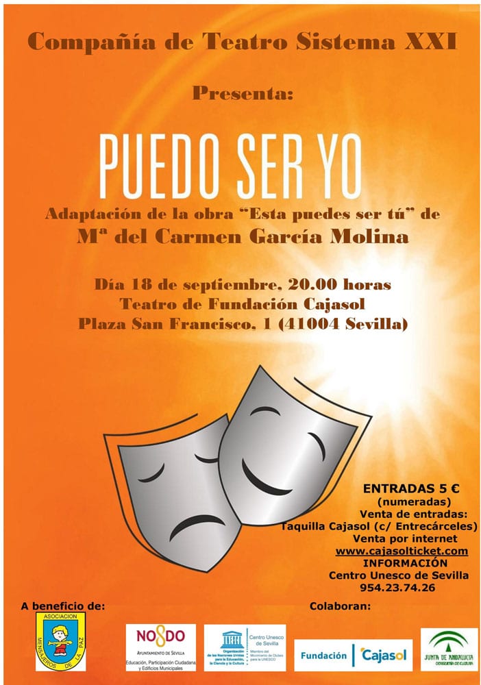 Cartel del teatro 'Puedo ser yo', a beneficio de la Asociación Mensajeros de la Paz