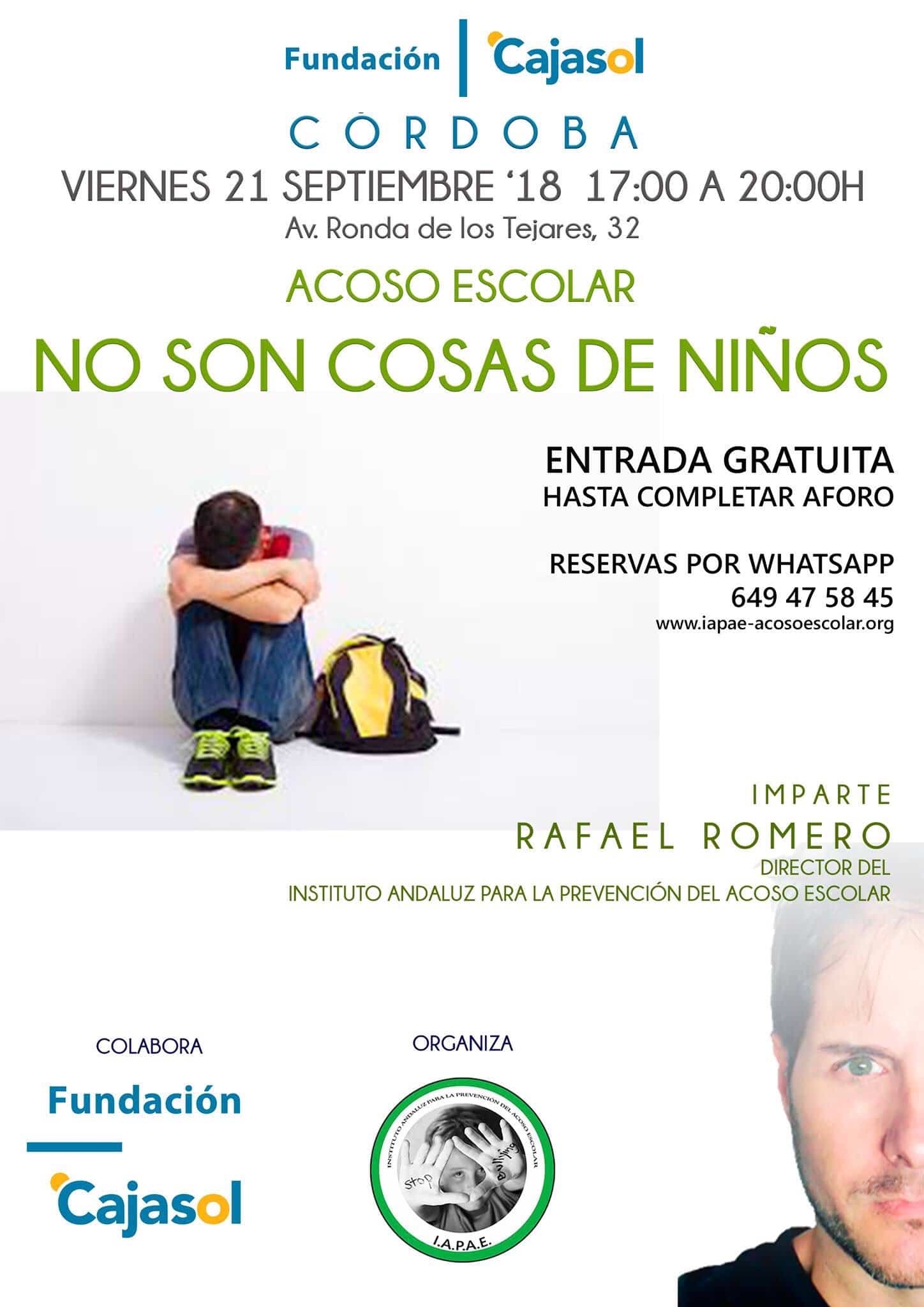 Cartel de conferencia sobre acoso escolar en Córdoba