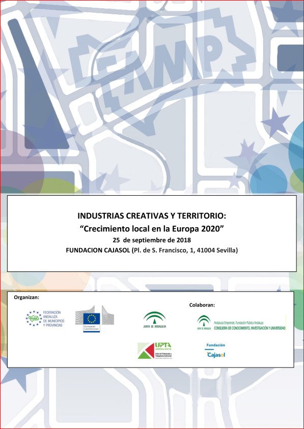 Cartel de la jornada Industrias Creativas y Territorios en la sede de la Fundación Cajasol en Sevilla