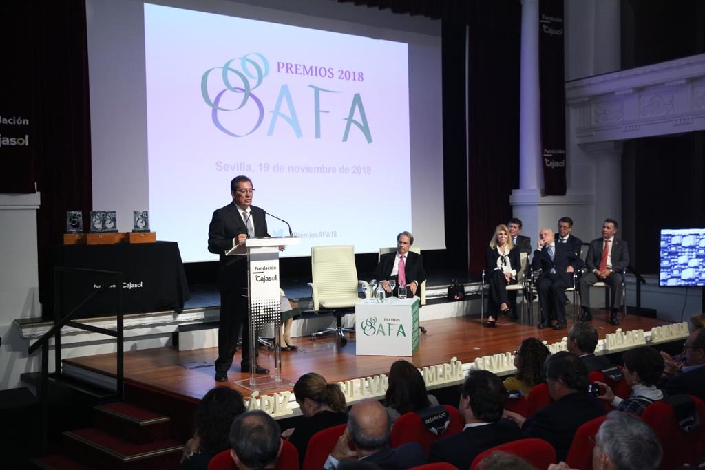 Antonio Pulido, en el acto de entrega de los Premios AFA 2018 desde la Fundación Cajasol