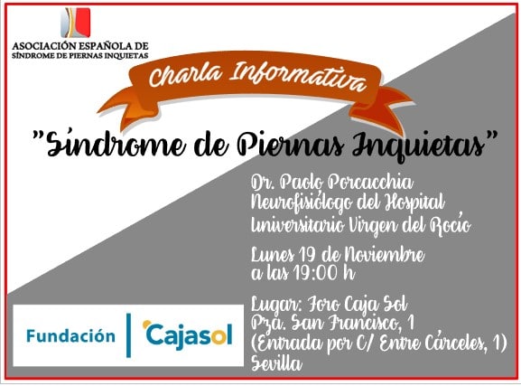 Cartel de la charla informativa sobre 'El síndrome de las piernas inquietas' en Sevilla