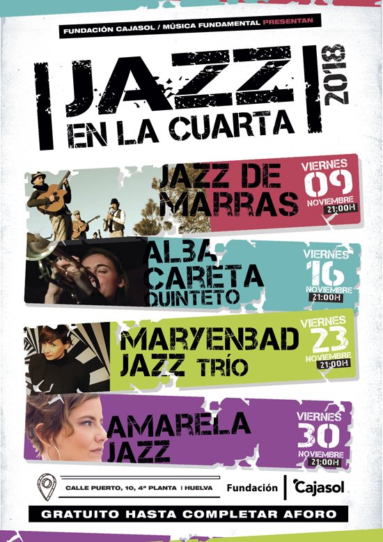 Cartel de 'Jazz en la Cuarta 2018' en la sede de la Fundación Cajasol en Huelva