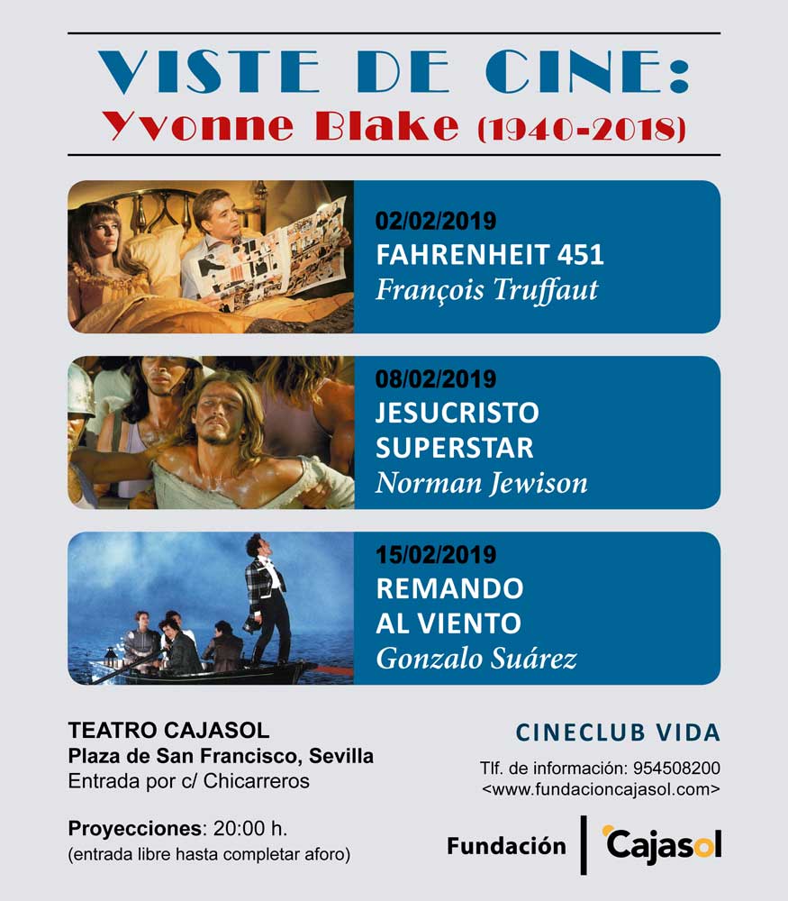 Cartel del Cine-club. Ciclo 'Viste de cine: Yvonne Blake (1940-2018)' en la Fundación Cajasol