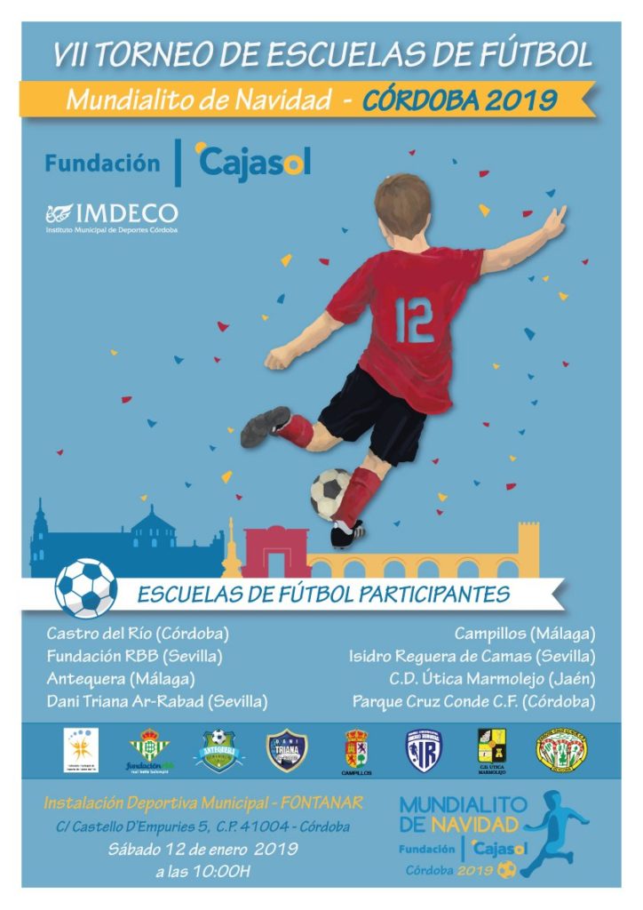 Cartel del Torneo de Escuelas de Fútbol 'Mundialito de Navidad' 2019 de la Fundación Cajasol en Córdoba