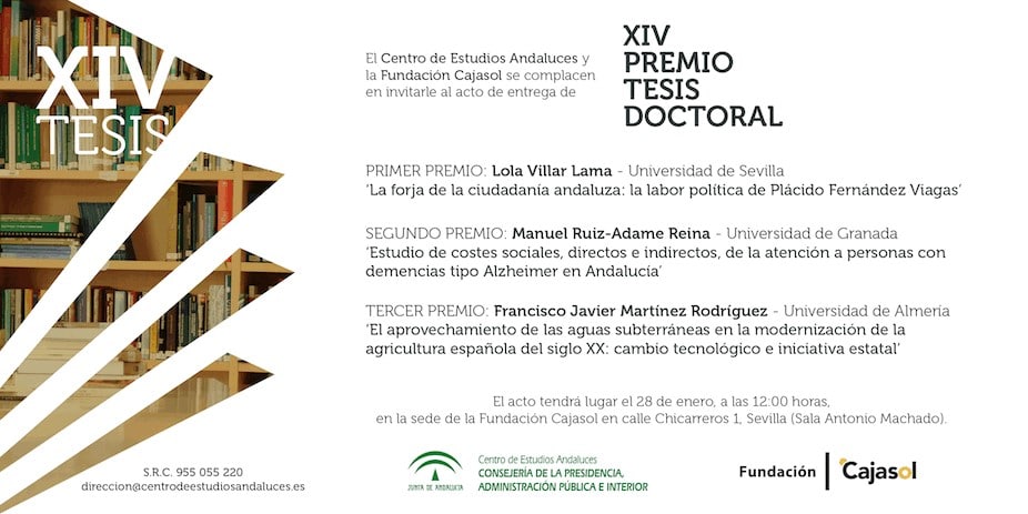 Invitación a la entrega del XIV Premio Tesis Doctoral del Centro de Estudios Andaluces y Fundación Cajasol