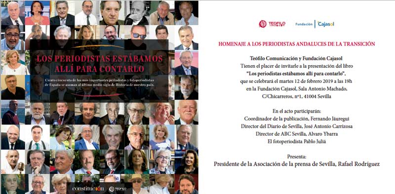 Invitación a la presentación de libro 'Los periodistas estábamos allí para contarlo', coordinado por Fernando Jáuregui