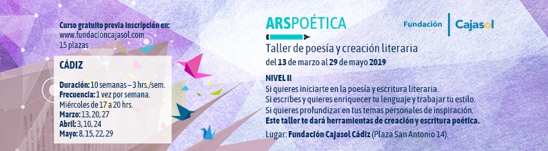 Banner del taller Ars Poética Primavera 2019 en Cádiz