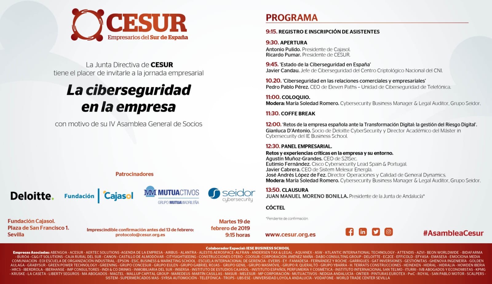 Cartel de la jornada CESUR dedicada a la ciberseguridad en la empresa