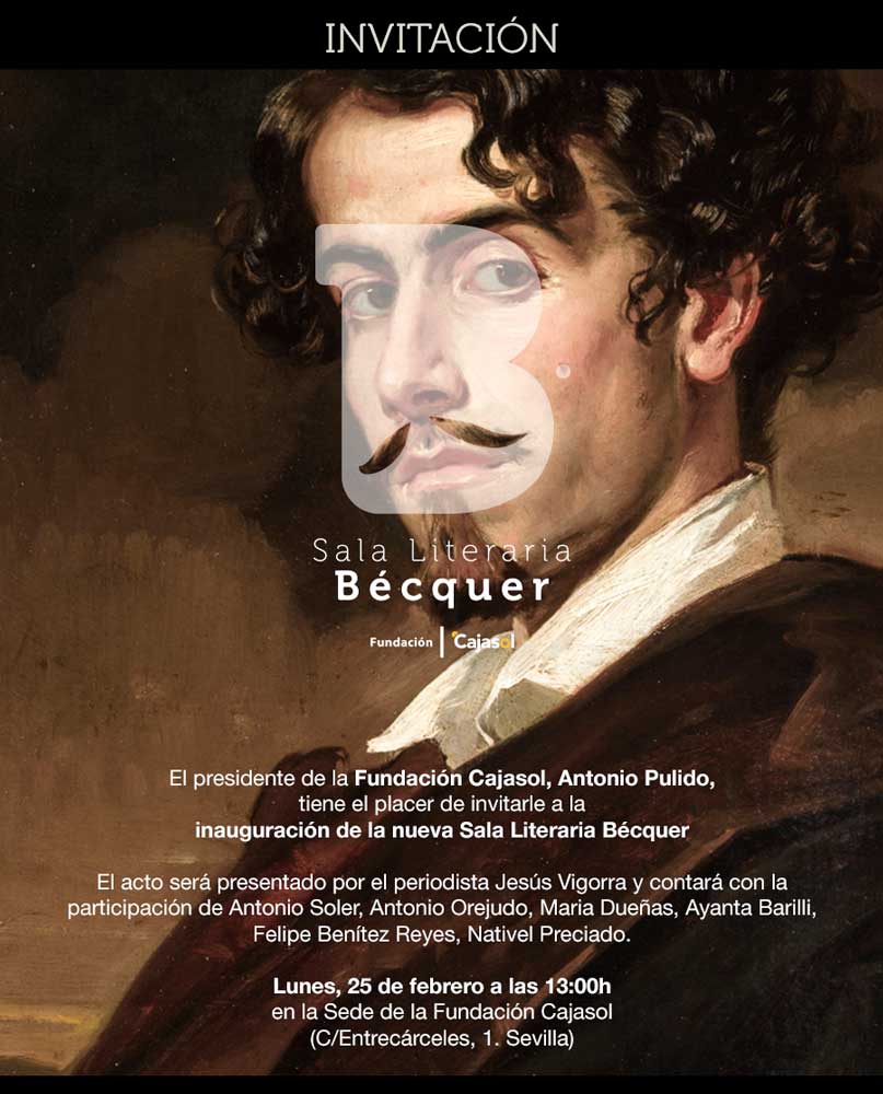 Cartel de la inauguración de la sala Becquer en la sede de la Fundación Cajasol en Sevilla