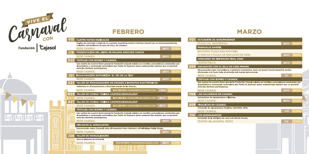 Programación de actividades de la Fundación Cajasol en el Carnaval de Cádiz 2019