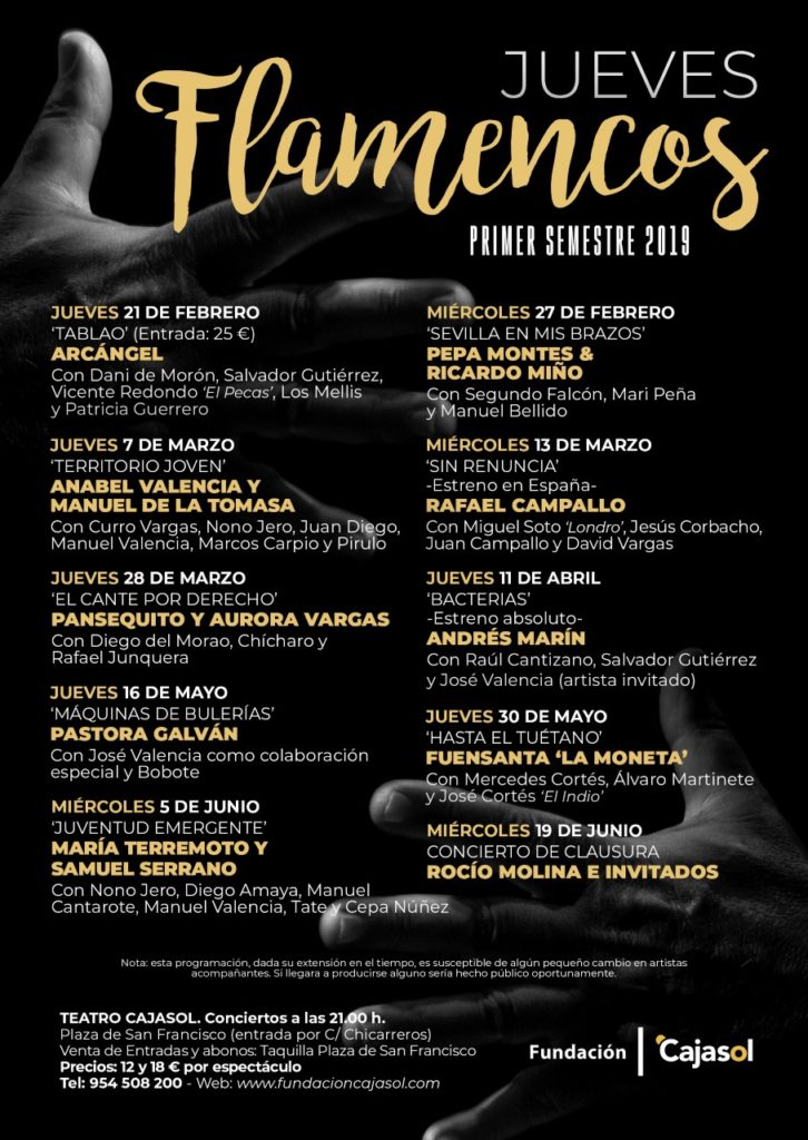 Programación de Primavera 2019 en los Jueves Flamencos de la Fundación Cajasol en Sevilla