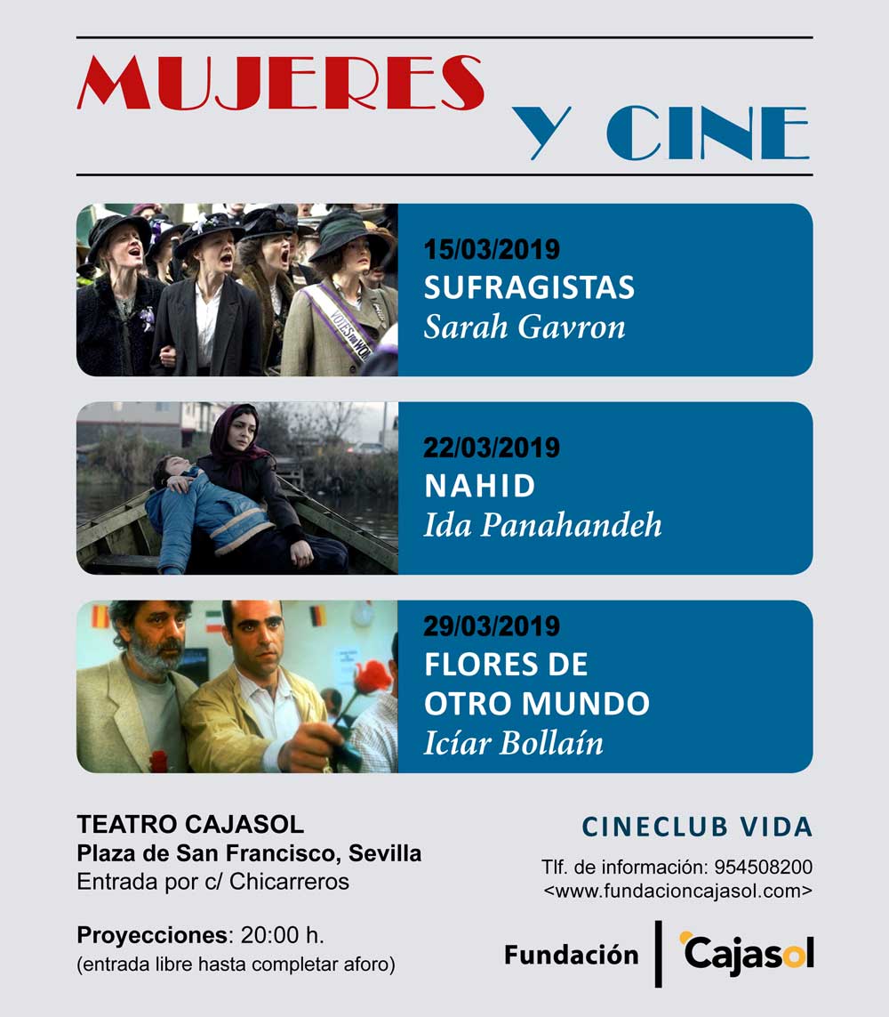 Cartel del ciclo de cine de marzo 2019 dedicado a 'Mujeres y Cine' en la Fundación Cajasol