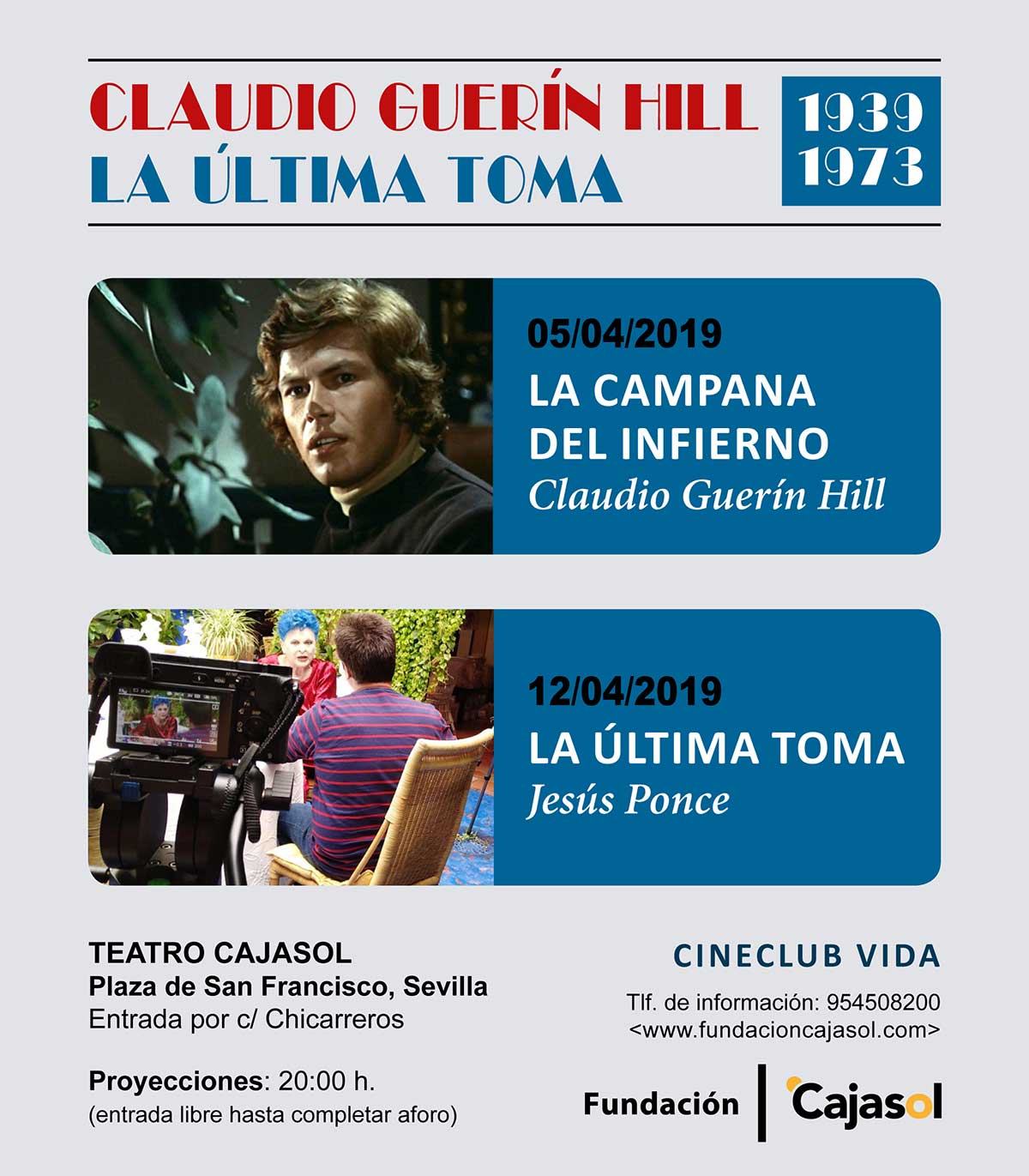 Cartel del ciclo de cine del mes de abril de 2019 en la sede de la Fundación Cajasol en Sevilla