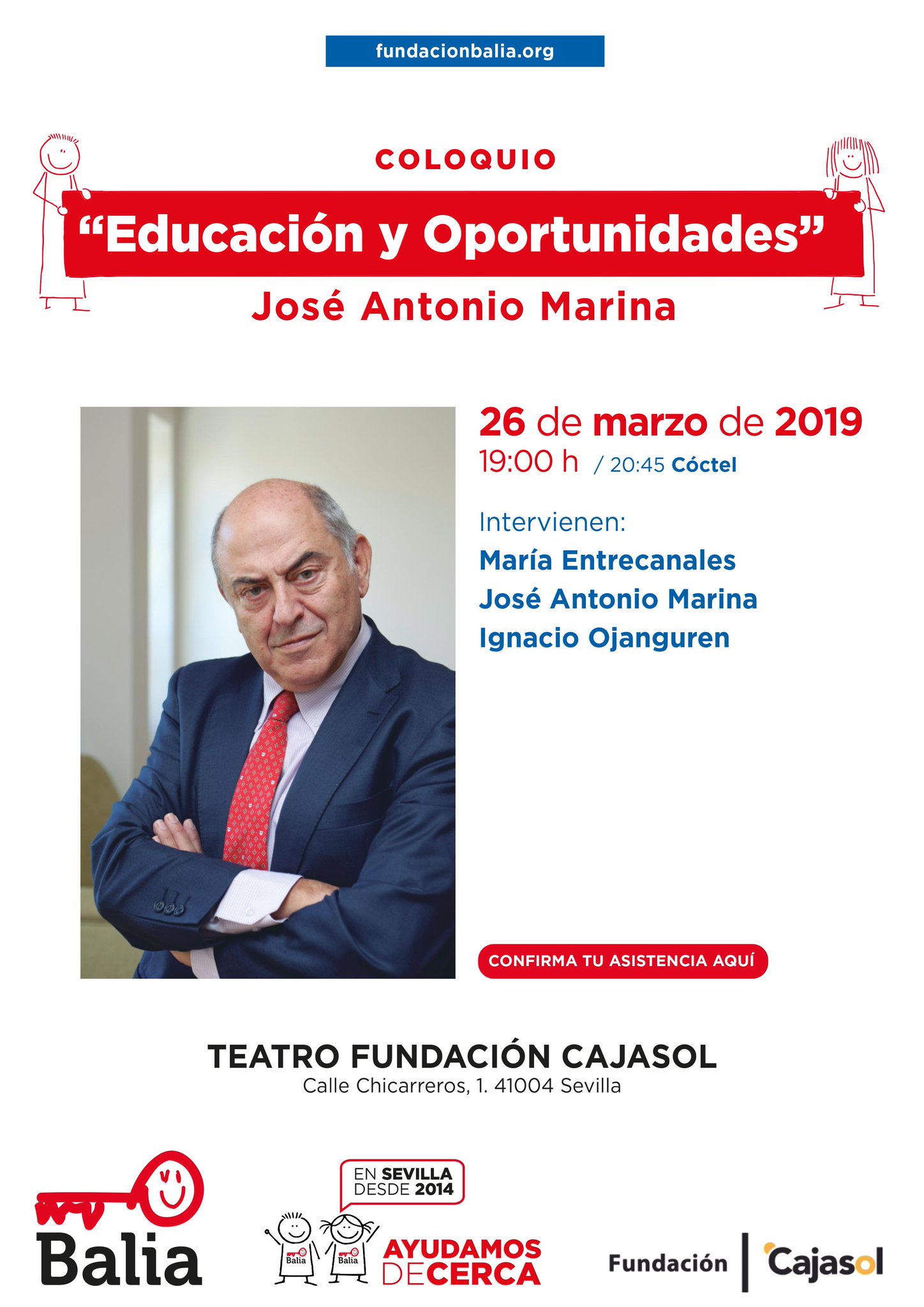 Cartel del coloquio 'Educación y Oportunidades' de la Fundación Balia en Sevilla