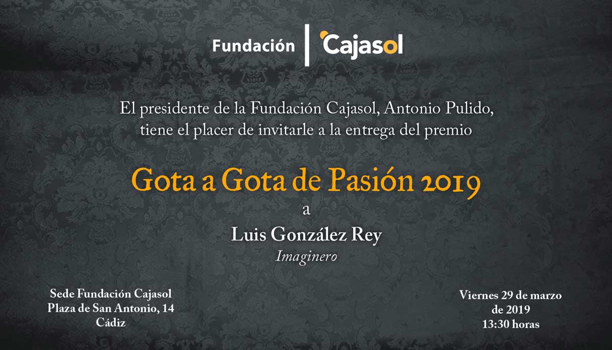 Invitación para la entrega del Premio Gota a Gota 2019 de la Fundación Cajasol en Cádiz