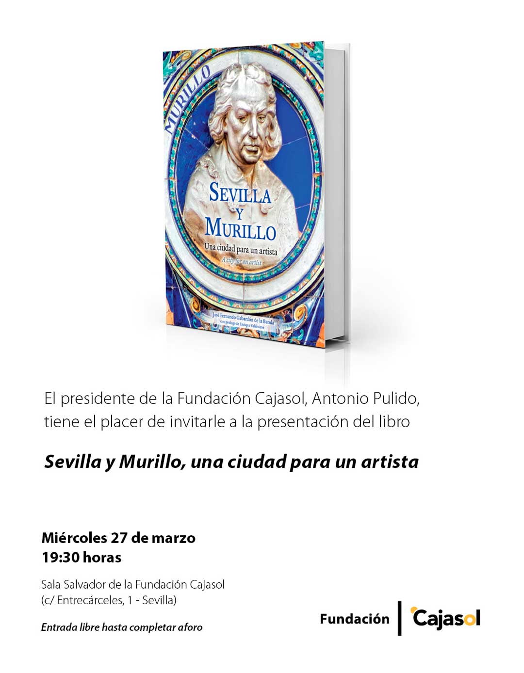 Invitación a la presentación del libro 'Sevilla y Murillo' en la Fundación Cajasol