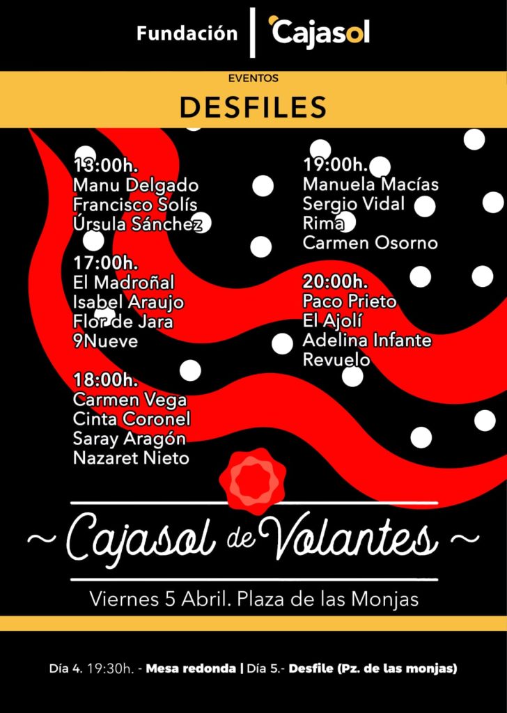 Cartel de los desfiles previstos en Cajasol de Volantes 2019 en Huelva