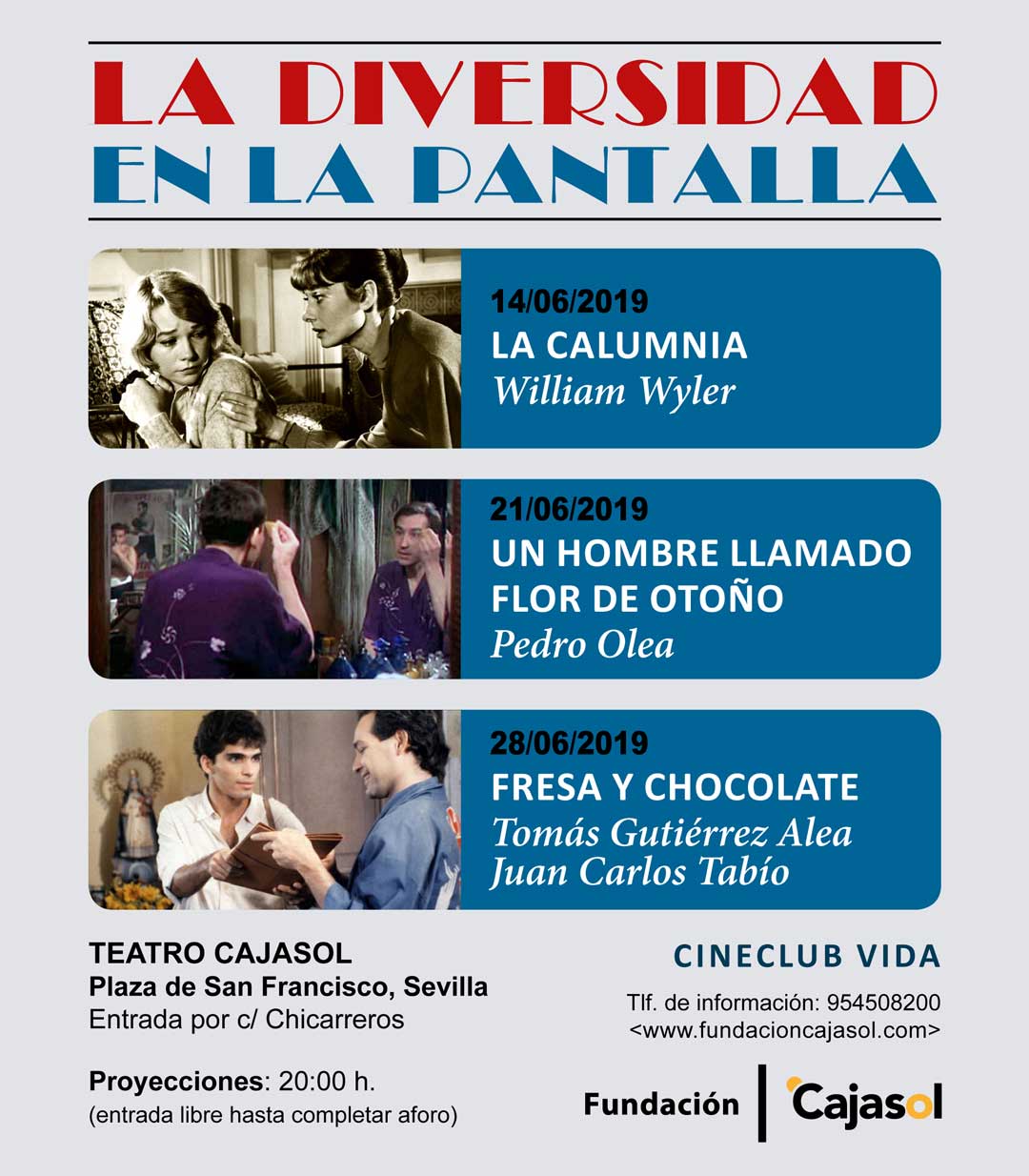 Cartel del ciclo de cine de la Fundación Cajasol dedicado a la diversidad en la pantalla