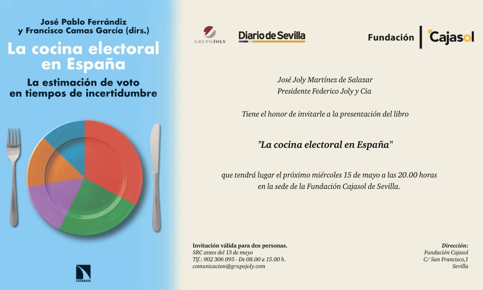 Invitación a la presentación del libro 'La cocina electora en España' desde la Fundación Cajasol